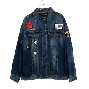 Y2k Vintage Express Jean Jacket with Patches Medium Heart Kidcore Retro Denim